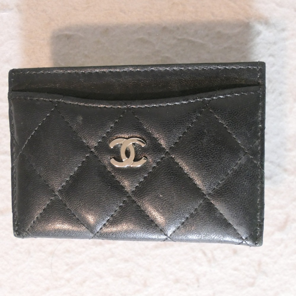 Chanel Women Quilted Card Holder OS Black Classic Luxury Lambskin Italian Luxury